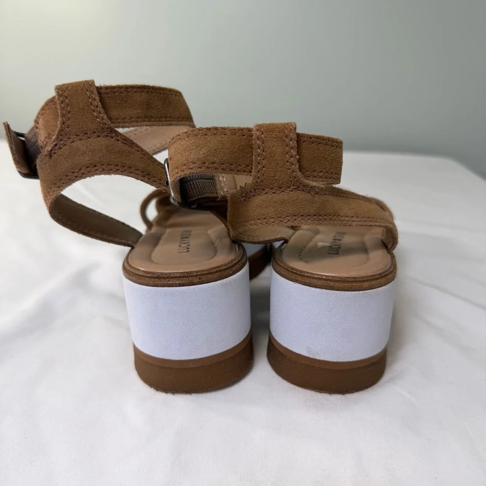 Lucky Brand‎ Women’s Size 6 Sandals Tarhi Brown Suede Ankle Strap Wedge Platform